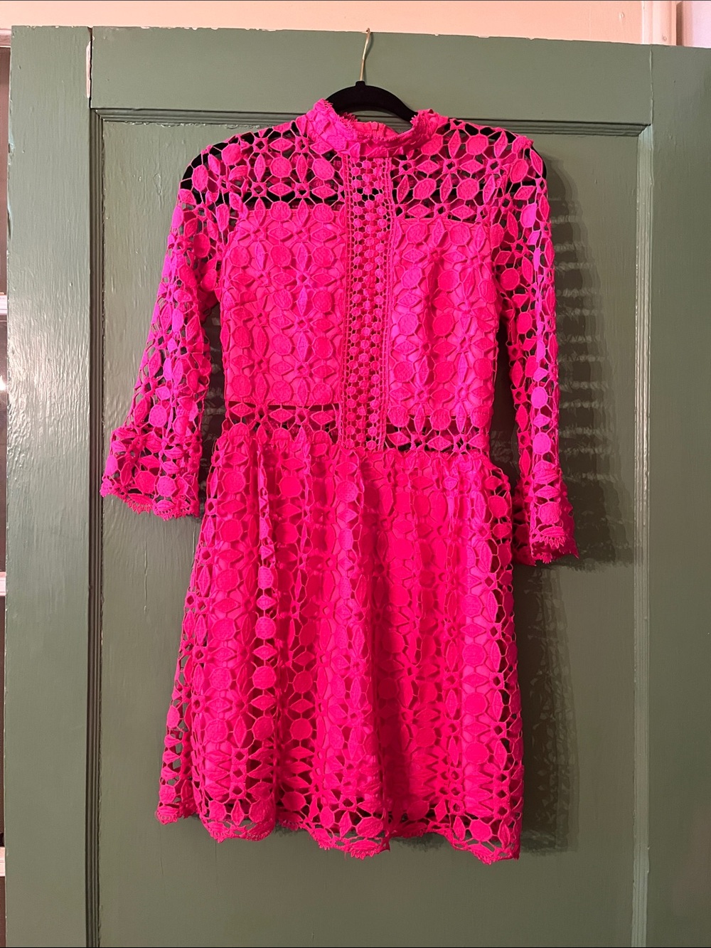 Pink Floral Lace Fit-and-Flare Dress